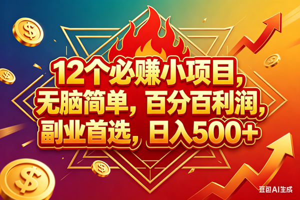 （18272期）12个必赚钱的小项目，百分百赚米，无脑简单，副业首选，日入600+-泰戈创艺资源库