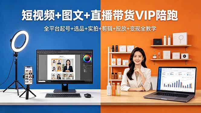 （18319期）短视频+图文+直播带货VIP陪跑，全平台起号+选品+实拍+剪辑+投放+变现全教学-泰戈创艺资源库