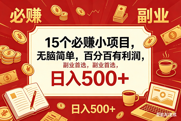 (18390期)15个必赚钱的小项目,百分百赚米,无脑简单,副业首选,日入600+-泰戈创艺资源库