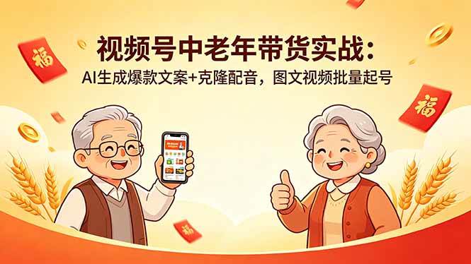 （18396期）视频号中老年带货实战：AI生成爆款文案+克隆配音，图文视频批量起号-泰戈创艺资源库