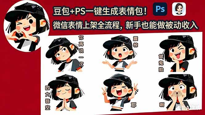 （18402期）豆包+PS一键生成表情包！微信表情上架全流程，新手也能做被动收入-泰戈创艺资源库