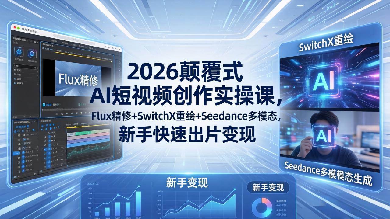 (18449期)2026颠覆式 AI短视频创作课-5月更新,Flux精修+SwitchX重绘+Seedance多模态,新手快速出片变现-泰戈创艺资源库