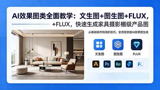 (18452期)AI效果图类全面教学:文生图+图生图+FLUX,快速生成家具摄影棚级产品图-泰戈创艺资源库
