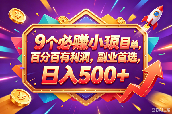 (18462期)9个必赚钱的小项目,百分百赚米,无脑简单,副业首选,日入380+-泰戈创艺资源库