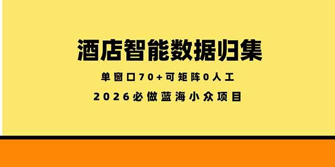 (18500期)酒店智能数据归集,小众蓝海已经稳定半年之久,单窗口70+零成本矩阵开干-泰戈创艺资源库