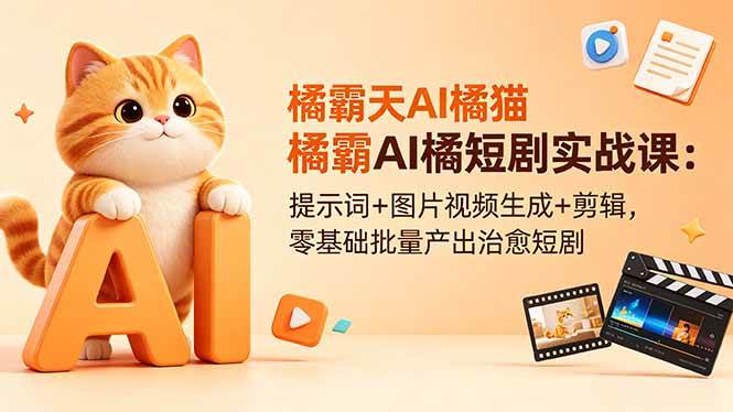 (18542期)橘霸天AI橘猫短剧实战课:提示词+图片视频生成+剪辑,零基础批量产出治愈短剧-泰戈创艺资源库