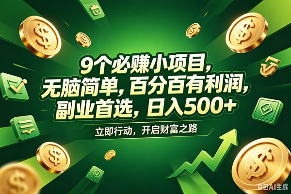 （18562期）9个必赚钱的小项目，百分百赚米，无脑简单，副业首选，日入398+-泰戈创艺资源库