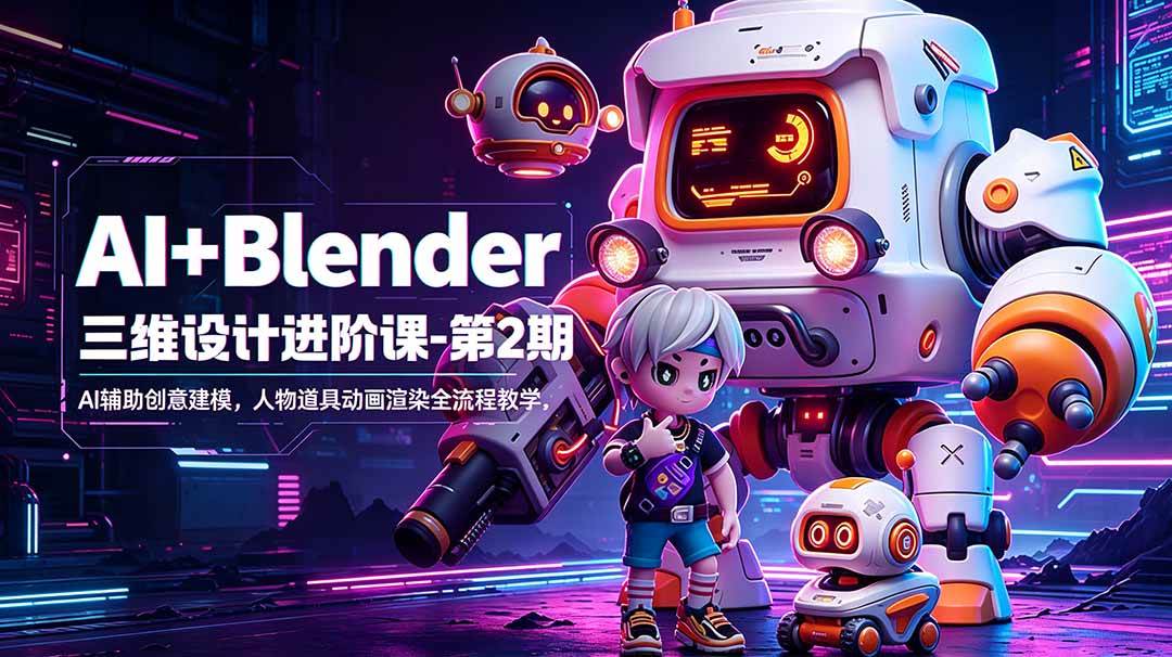 （18586期）AI+Blender三维设计进阶课-第2期：AI辅助创意建模，人物道具动画渲染全流程教学-泰戈创艺资源库