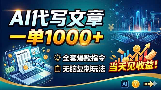（18575期）AI代写文章，一单1000+，全套爆款指令+无脑复制玩法，当天见收益！-泰戈创艺资源库