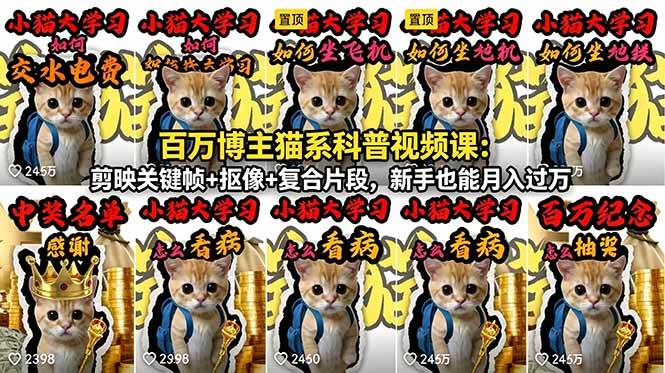 (18595期)百万博主猫系科普视频课:剪映关键帧+抠像+复合片段,新手也能月入过万-泰戈创艺资源库