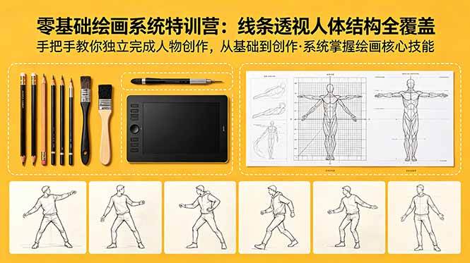 (18615期)零基础绘画系统特训营:线条透视人体结构全覆盖,手把手教你独立完成人物创作-泰戈创艺资源库