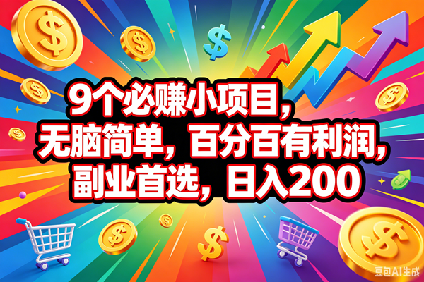 （18623期）9个必赚钱的小项目，百分百会赚米，无脑简单，副业首选，日入200+-泰戈创艺资源库