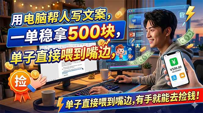 (18634期)用电脑帮人写文案,一单稳拿500块,单子直接喂到嘴边,有手就能去捡钱!-泰戈创艺资源库