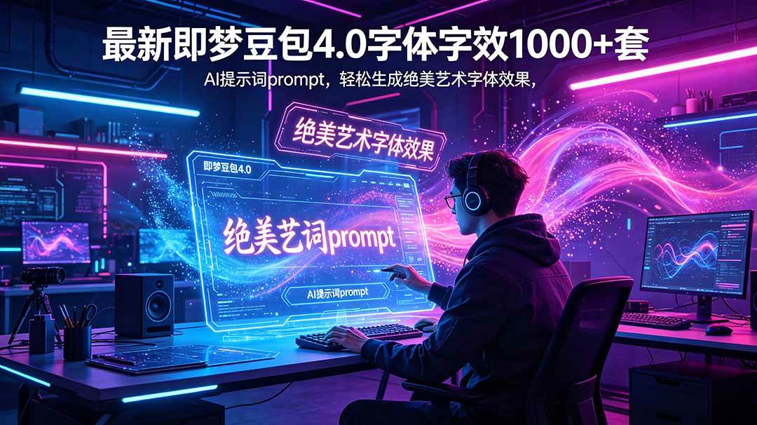（18650期）最新即梦豆包4.0字体字效1000+套，AI提示词prompt，轻松生成绝美艺术字体效果-泰戈创艺资源库