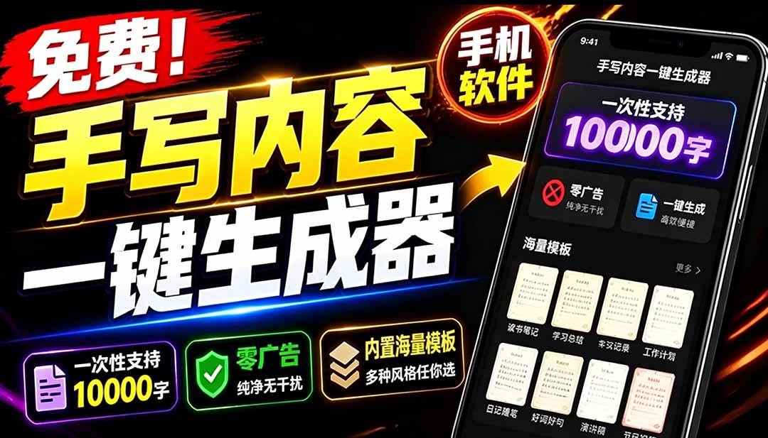 （18667期）超逼真手写字体一键生成器，纯免费离线运行，一次性支持10000字，零广告，内置海量模板-泰戈创艺资源库