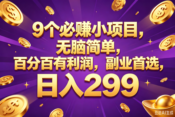 （18736期）9个必赚的小项目，百分百赚元子，无脑简单，副业首选，日入299+-泰戈创艺资源库