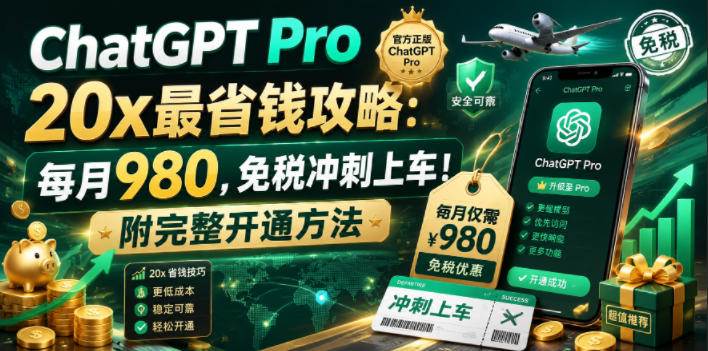 （18790期）ChatGPT Pro 20x 最省钱攻略：每月980，免税冲刺上车！附完整开通方法-泰戈创艺资源库