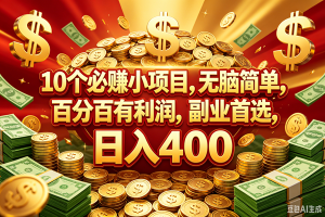 （18793期）10个必赚的小项目，百分百赚元子，无脑简单，副业首选，日入400+-泰戈创艺资源库