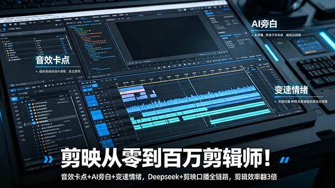 （18867期）剪映从零到百万剪辑师！音效卡点+AI旁白+变速情绪，Deepseek+剪映口播全链路，剪辑效率翻3倍-泰戈创艺资源库