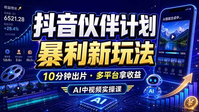 （18869期）抖音伙伴计划最新玩法，无需配音剪辑，10分钟出一条原创视频，轻松日入三位数-泰戈创艺资源库