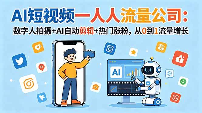 （18864期）AI短视频一人流量公司：数字人拍摄+AI自动剪辑+热门涨粉，从0到1流量增长-泰戈创艺资源库