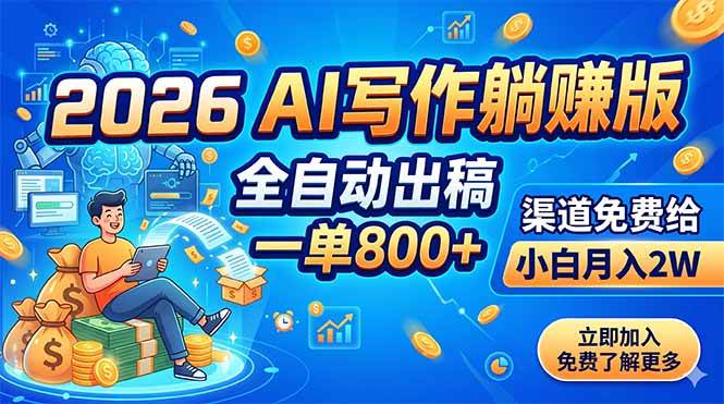 (18885期)2026 AI写作躺赚版:全自动出稿,一单800+,渠道免费给,小白月入2W-泰戈创艺资源库