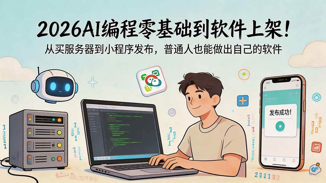 （18905期）2026AI编程零基础到软件上架！从买服务器到小程序发布，普通人也能做出自己的软件-泰戈创艺资源库