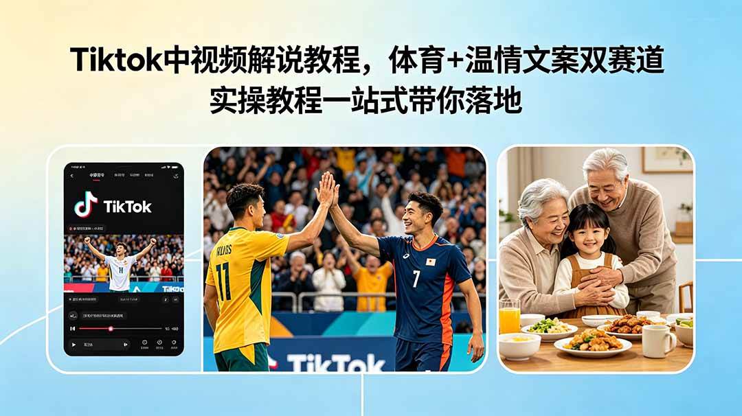 （18910期）Tiktok中视频解说教程，体育+温情文案双赛道实操教程一站式带你落地-泰戈创艺资源库