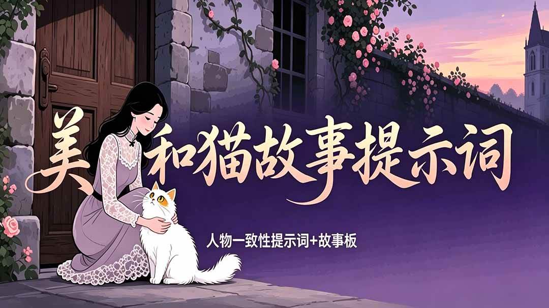 （18909期）美女和猫故事提示词，人物一致性提示词+故事板-泰戈创艺资源库