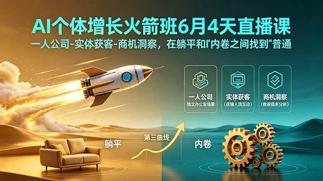 (18937期)AI个体增长火箭班6月4天直播课,一人公司-实体获客-商机洞察,在躺平和内卷之间找到“普通人创收”的第三曲线-泰戈创艺资源库