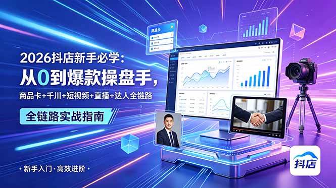 (18944期) 2026抖店新手必学:从0到爆款操盘手,商品卡+千川+短视频+直播+达人全链路-泰戈创艺资源库