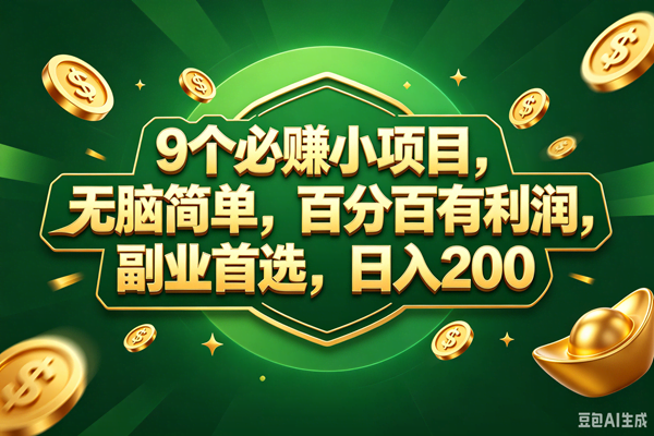 (18950期)9个必赚的小项目,百分百赚元子,无脑简单,副业首选,日入300+-泰戈创艺资源库