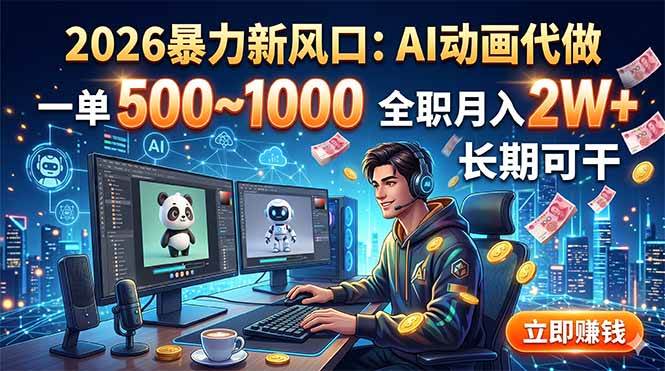 (18993期)2026暴力新风口:AI动画代做,一单500~1000,全职月入2W+,长期可干-泰戈创艺资源库