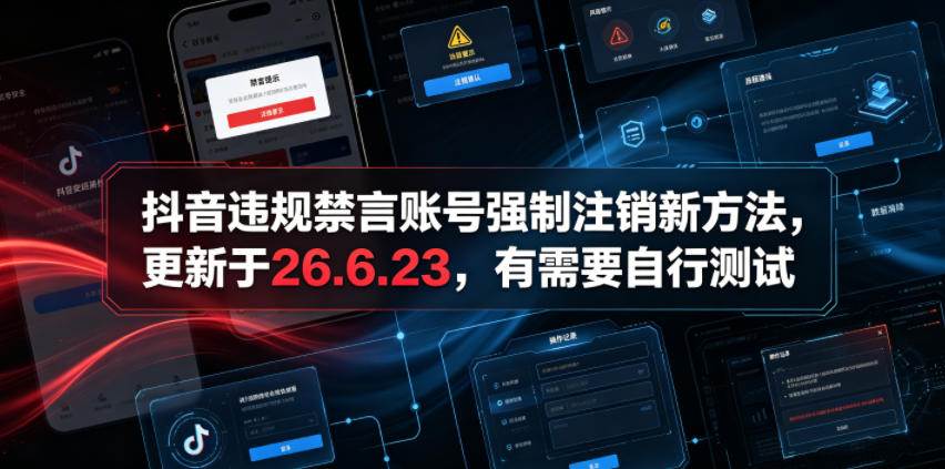 (19015期)抖音违规禁言账号强制注销新方法,更新于26.6.23,有需要自行测试-泰戈创艺资源库