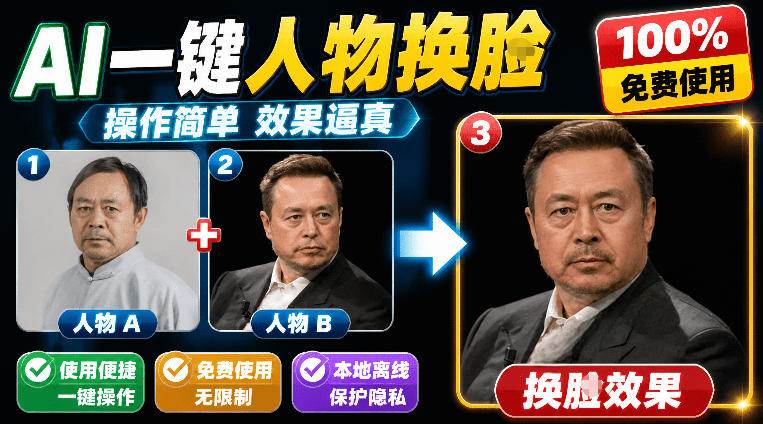 (19012期)纯离线本地运行!AI一键人物lian部替换软件,支持图片换lian,效果逼真,最便捷换lian工具FaceSwap-泰戈创艺资源库