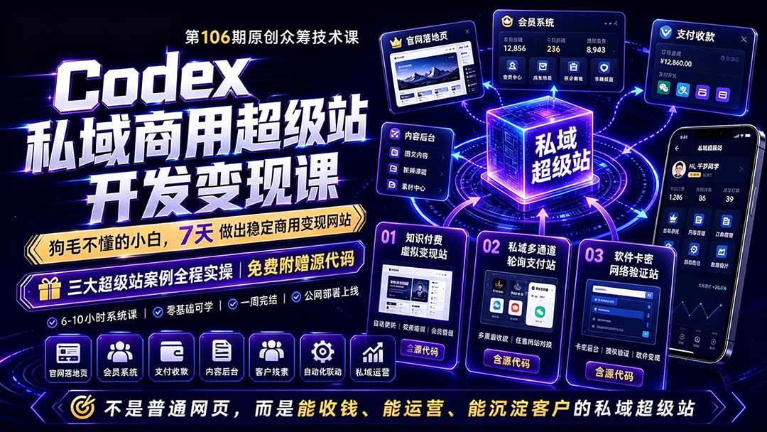 (19067期)Codex私域商用超级站Ai开发变现课106期:不是普通网站,而是能收钱,能运营,能沉淀客户的私域超级站-泰戈创艺资源库