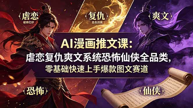 （19060期）AI漫画推文课：虐恋复仇爽文系统恐怖仙侠全品类，零基础快速上手爆款图文赛道-泰戈创艺资源库
