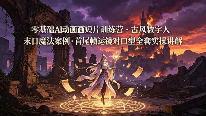 （19078期）零基础AI动画短片训练营，古风数字人末日魔法案例，首尾帧运镜对口型全套实操讲解-泰戈创艺资源库