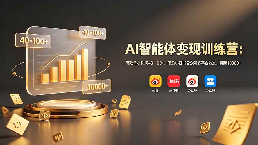 (19094期)AI智能体变现训练营:每款单次利润40-100+,闲鱼小红书公众号多平台分发,月赚10000+-泰戈创艺资源库