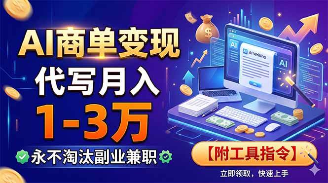 (19102期)AI商单变现,靠代写月入1-3万,永不淘汰副业兼职【附工具指令】-泰戈创艺资源库