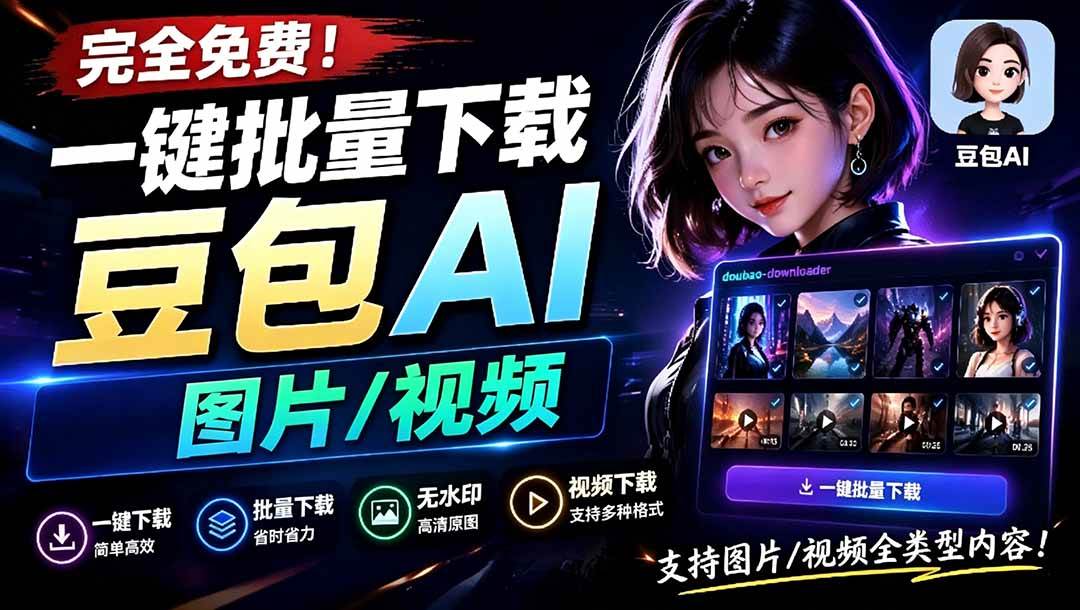 (19107期)Github最新发布!一键批量下载豆包AI无水印图片/视频,简单易用,自动解析提示词,doubao-downloader-泰戈创艺资源库