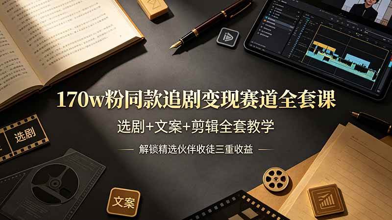 （19123期）170w粉博主同款追剧变现赛道全套课，选剧+文案+剪辑全套教学，解锁精选伙伴收徒三重收益-泰戈创艺资源库