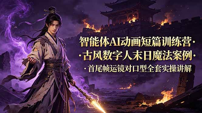 (19114期)智能体AI动画短篇训练营-更新,古风数字人末日魔法案例,首尾帧运镜对口型全套实操讲解-泰戈创艺资源库