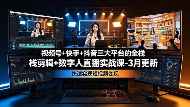 (19146期)视频号+快手+抖音三大平台的全栈剪辑+数字人直播实战课-3月更新:快速实现短视频变现-泰戈创艺资源库