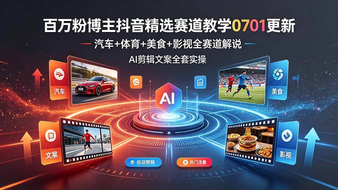 (19144期)百万粉博主抖音精选赛道教学-0701更新,汽车+体育+美食+影视全赛道解说,AI剪辑文案全套实操-泰戈创艺资源库