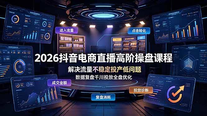 （19159期）2026抖音电商直播高阶操盘课程，解决流量不稳定投产低问题，数据复盘千川投放全盘优化-泰戈创艺资源库