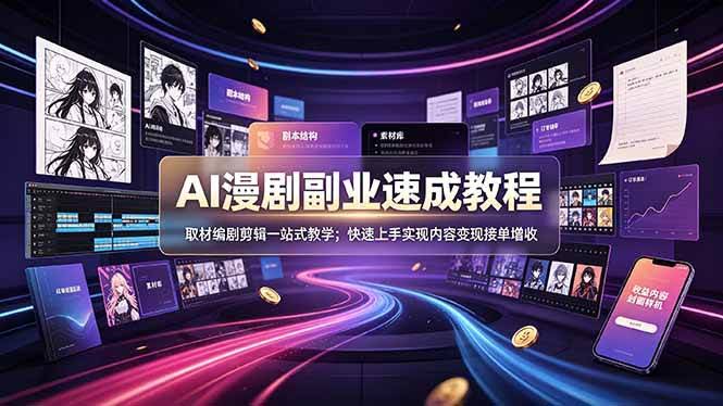 (19157期)AI漫剧副业速成教程,取材编剧剪辑一站式教学;快速上手实现内容变现接单增收-泰戈创艺资源库
