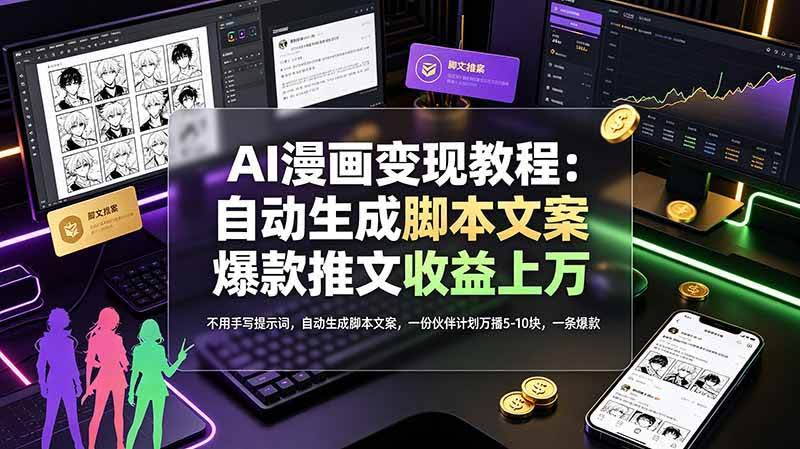 (19170期)AI漫画变现教程:不用手写提示词,自动生成脚本文案,一份伙伴计划万播5-10块,一条爆款推文收益上万-泰戈创艺资源库