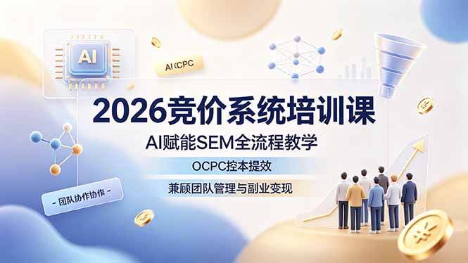 (19185期)2026竞价系统培训课,AI赋能SEM全流程教学,OCPC控本提效,兼顾团队管理与副业变现-泰戈创艺资源库