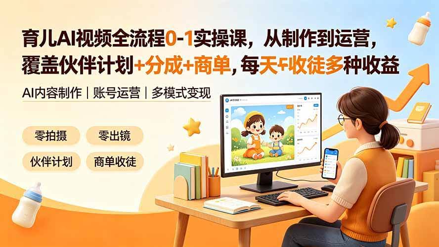 (19236期)育儿AI视频全流程0-1实操课,从制作到运营,覆盖伙伴计划+分成+商单+收徒多种收益,每天500+收益-泰戈创艺资源库
